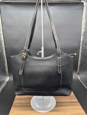 Black Women's Tote Bag with Contrast Stitching, Zip Closure, 14×8×3, New